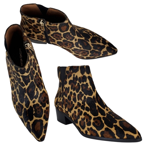 New Antonio Melani lavonnie leopard print haircalf block heel pointed booties - Picture 2 of 13